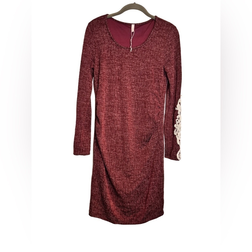 PinkBlush Maternity Burgundy / Maroon Lace Embellished Longsleeve Dress Large